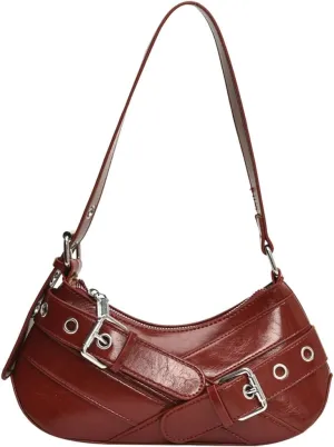 Women PU Leather Punk Shoulder Bag Y2K Crossbody Bag Vintage Clutch Purse Adjustable Strap Armpit Bag for Vacation T