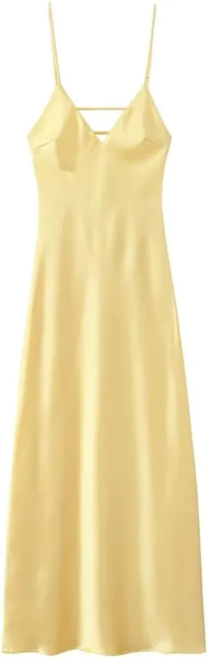 Women Satin V-Neck Party Dresses Summer Elegant Evening Sleeveless Backless Long Vestidos
