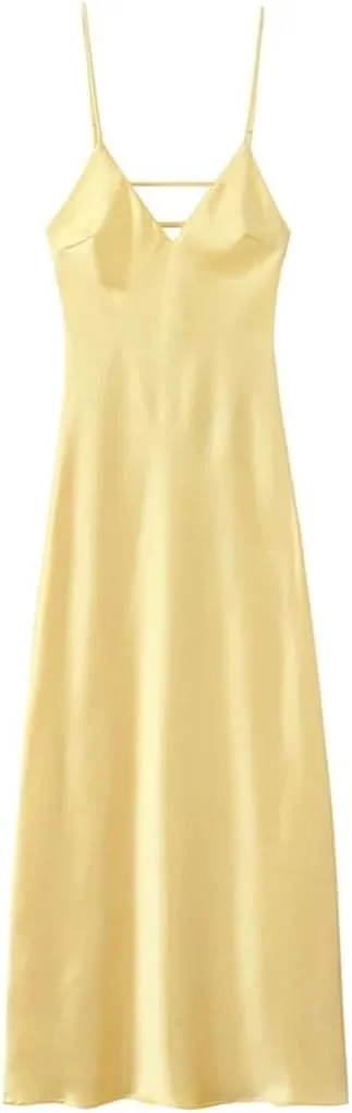 Women Satin V-Neck Party Dresses Summer Elegant Evening Sleeveless Backless Long Vestidos
