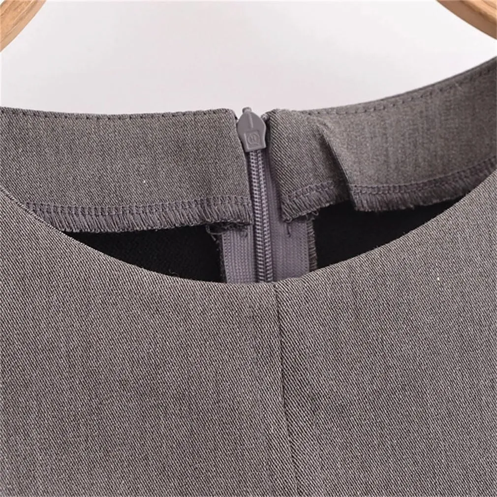 Women Slim Casual A-Line Midi Dress Solid Crew Neck Short Sleeve Dresses