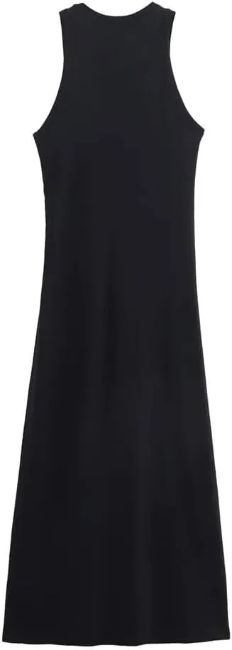 Women Slim Vintage Dress Solid Crew Neck Sleeveless Bow Straight Tank Dresses