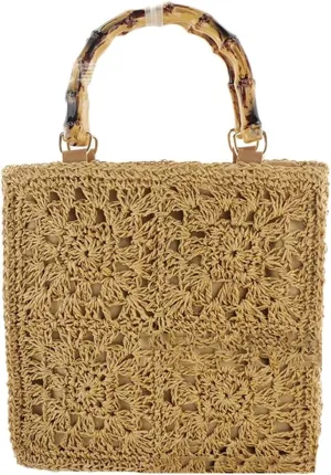 Women Straw Tote Bags Beach Summer Floral Woven Shoulder Purse Travel Beach Handbag Handmade Purse