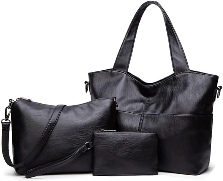 Women Tote Bag Soft Leather Fashion Shoulder Crossbody Handbag 3 Pcs
