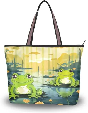 Women Tote Bags Frog Flowers Floral Pond Top Handle Satchel Handbags Shoulder Bag for Shopping 20847486