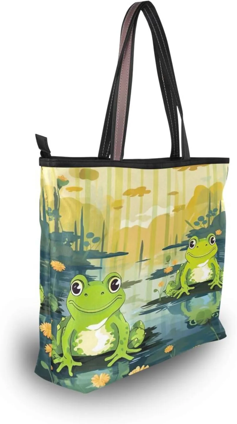 Women Tote Bags Frog Flowers Floral Pond Top Handle Satchel Handbags Shoulder Bag for Shopping 20847486