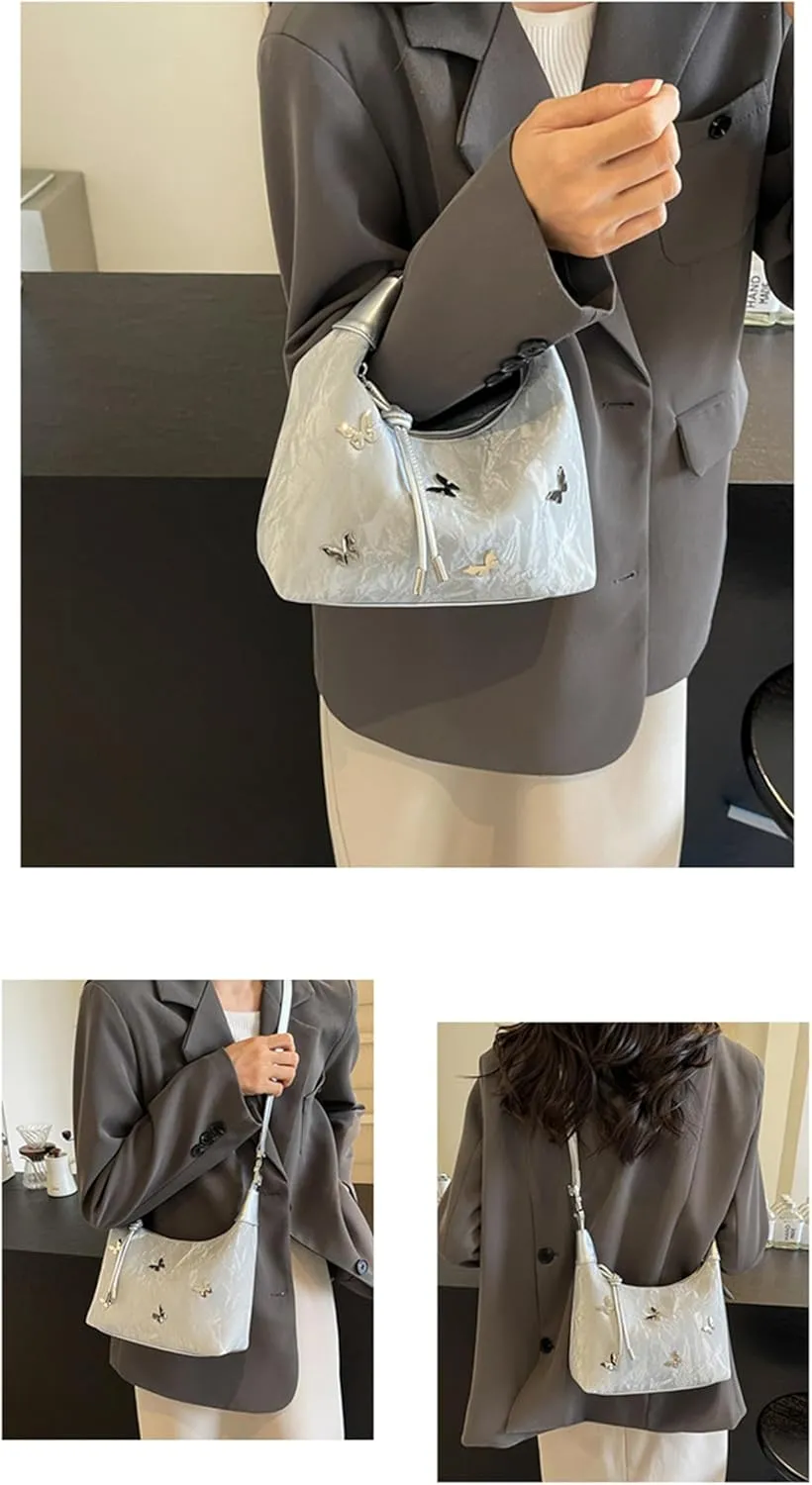 Women Tote Handbags Butterfly Vegan Leather Shoulder Bags with Adjustable Strap Trendy Crossbody Purse