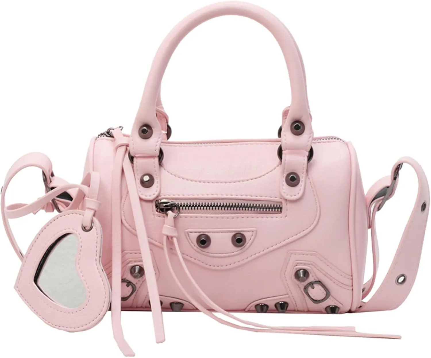 Women Y2k Satchel Purses and Handbags Trendy Vegan Leather Boston Barrel Bag Top Handle Punk Crossbody Shoulder Bag