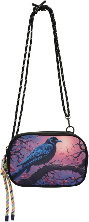 Women's Crossbody Handbags Crows Tree Flowers Print Lightweight Shoulder Phone Purse for Walking, Hiking
