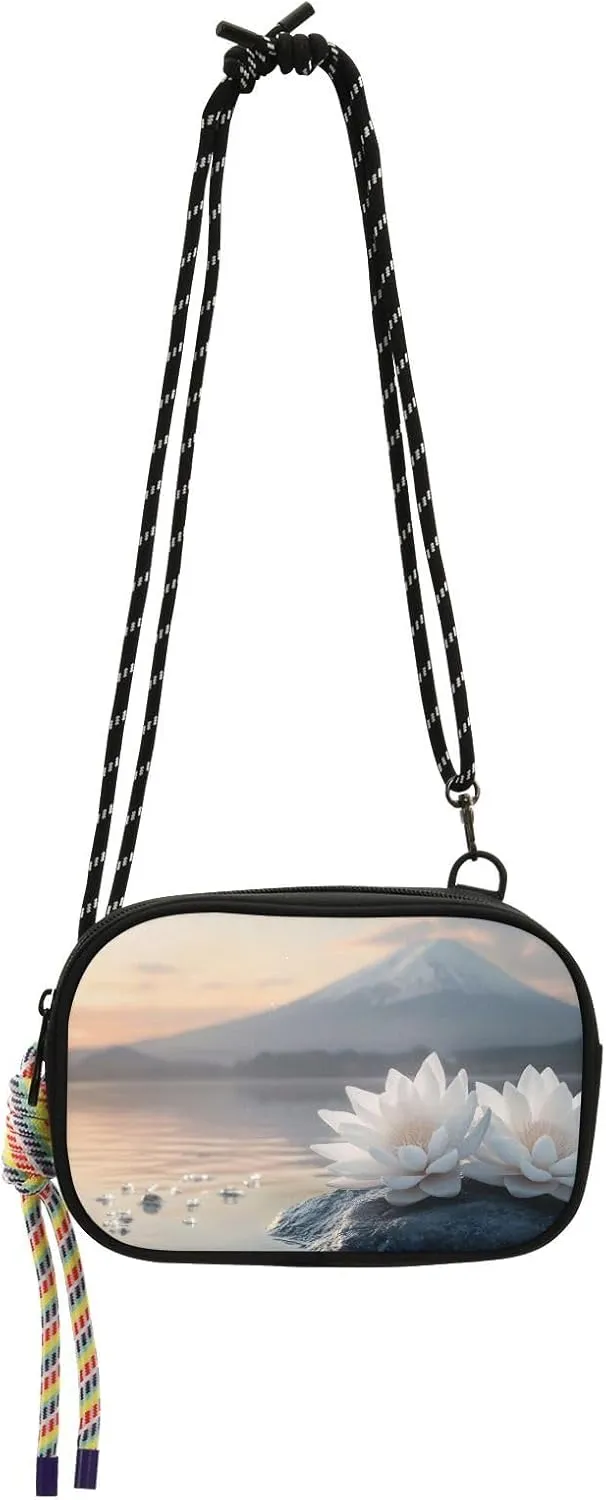 Women's Crossbody Handbags Lake Mountain Flower Print Lightweight Shoulder Phone Purse for Walking, Hiking