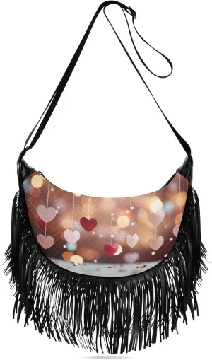 Women's Crossbody Handbags Pastel and White Heart Shapes Fringe Tassel Cross Body Bag Shoulder Handbag