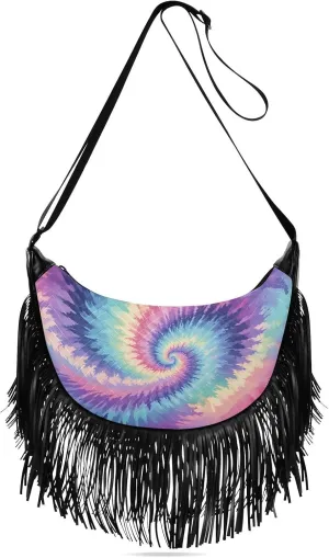 Women's Crossbody Handbags Rainbow Color Tie-dye Fringe Tassel Cross Body Bag Shoulder Handbag