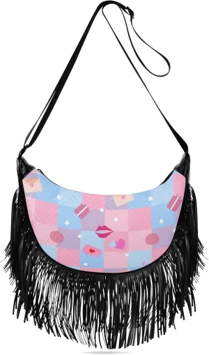 Women's Crossbody Handbags Rainbow Love Fringe Tassel Cross Body Bag Shoulder Handbag
