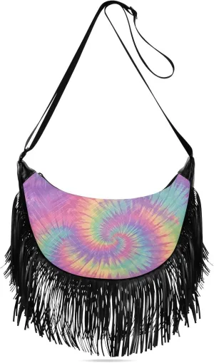 Women's Crossbody Handbags Rainbow Tie-dye Fringe Tassel Cross Body Bag Shoulder Handbag