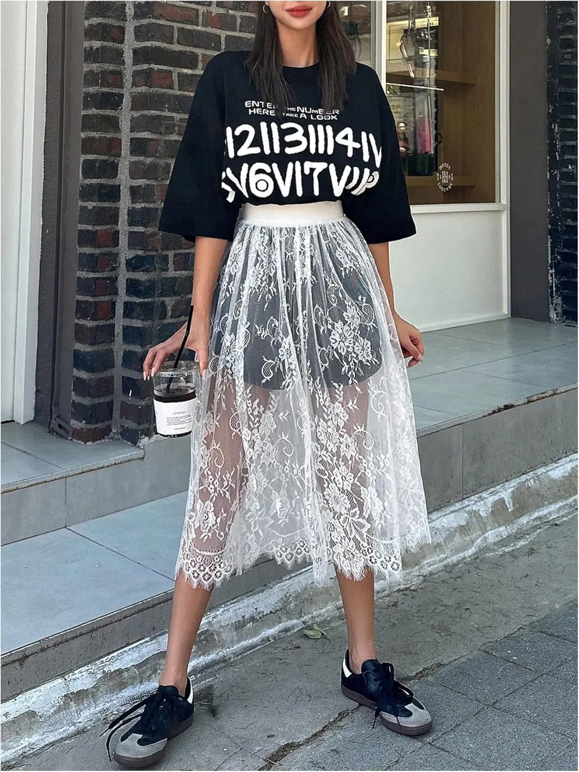 Women's Floral Lace Sheer Skirt High Waisted A Line Midi Skirts Beach Cover-ups Mesh Streetwear Y2K Skirts