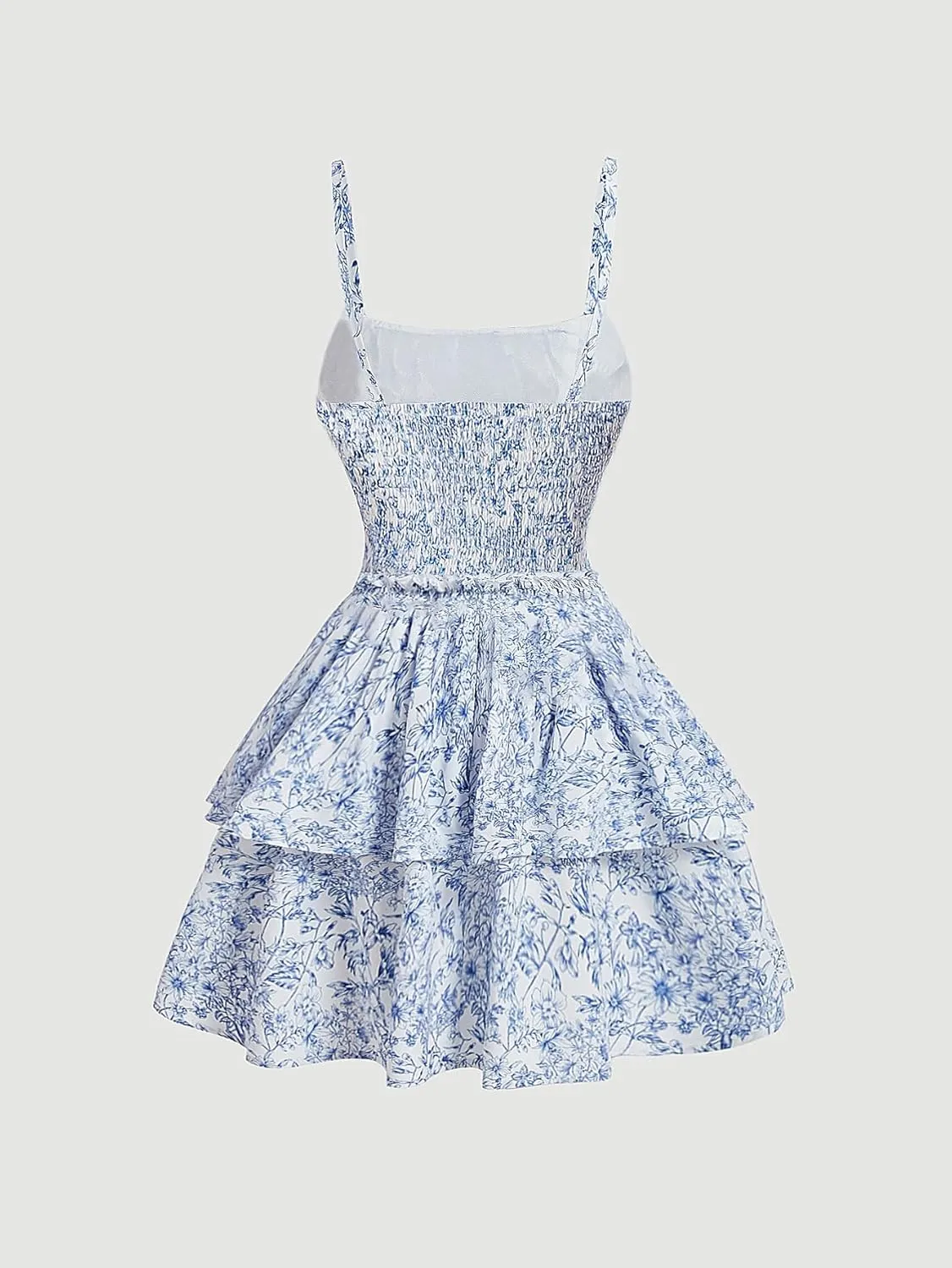 Women's Floral Print Knot Sleeveless Dress Ruched Tiered Layer Ruffle Hem Cami Dresses Boho Summer Mini Dress