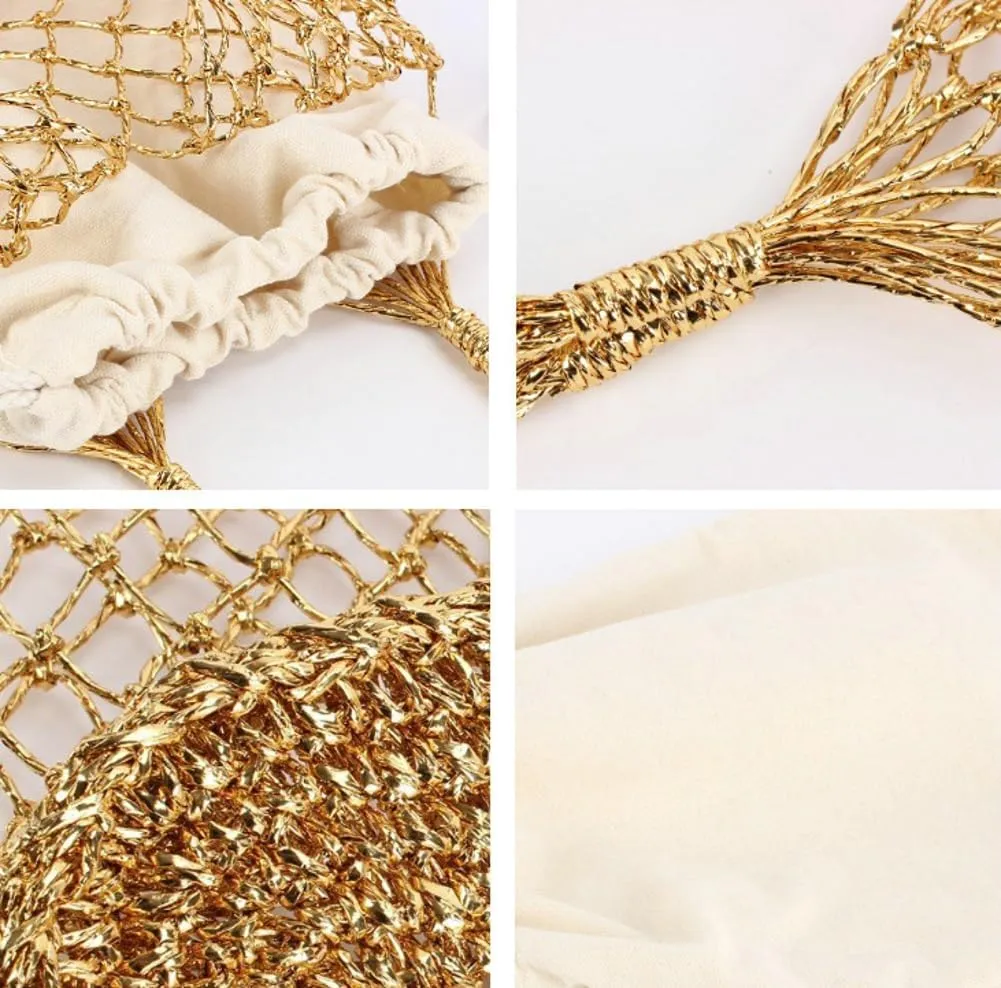Womens Gold Silver Thread Handwoven Beach Bag Bohemian Straw Tote Handbags Lightweight Summer Purse for Vacation