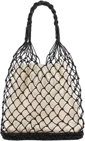 Womens Gold Silver Thread Handwoven Beach Bag Bohemian Straw Tote Handbags Lightweight Summer Purse for Vacation