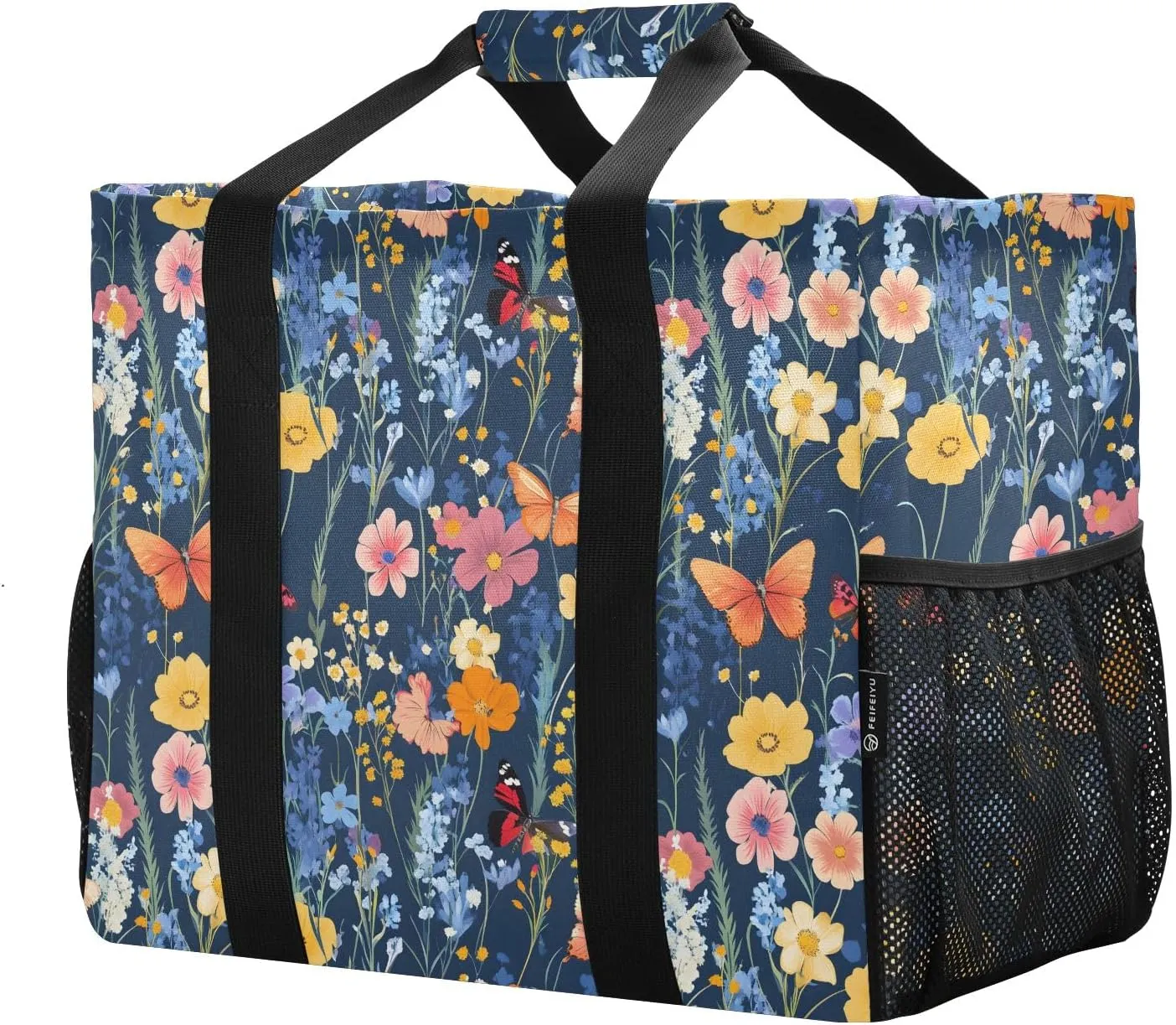 Women's Handbag Large Beach Tote Bag Zippered Handbag Quilted Shoulder Bag for Travel Work Gym Wildflowers Ornamental Grasses Butterflies