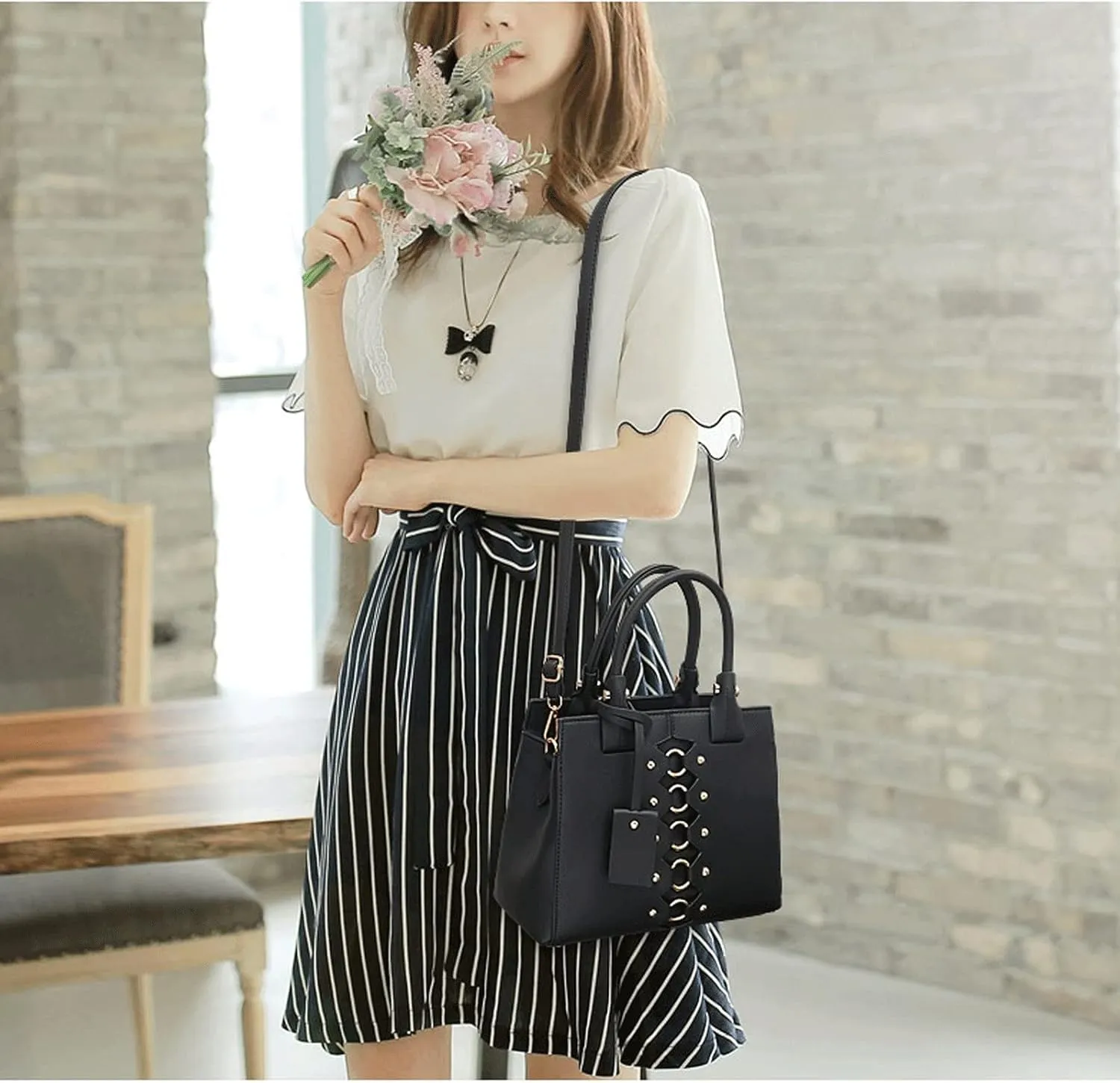 Women's Handbags Style Female Bag Lady Handbag PU Leather Female Bag Large Capacity Messenger Bag Shoulder Bag(B)