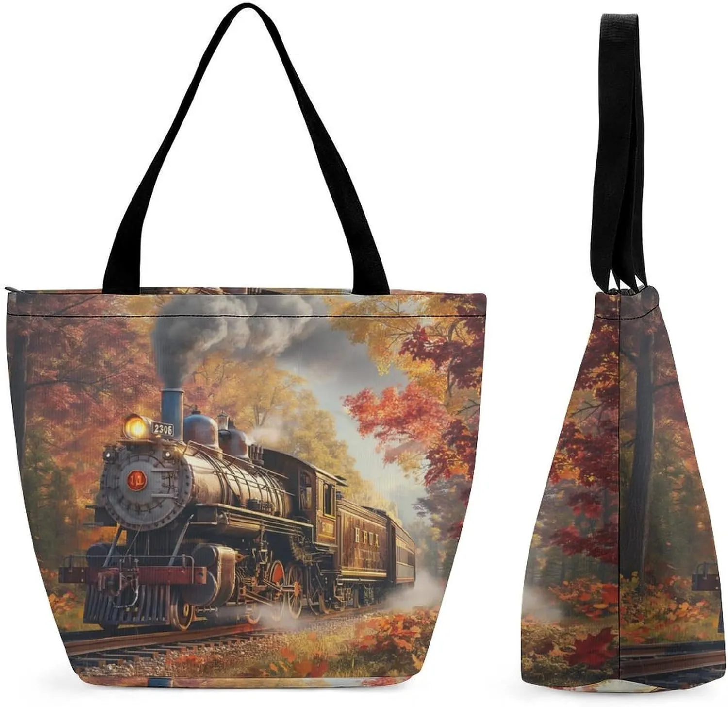 Women's Handbags Vintage Steam Train Shopping Bag Leather Tote Bag Satchel Bags