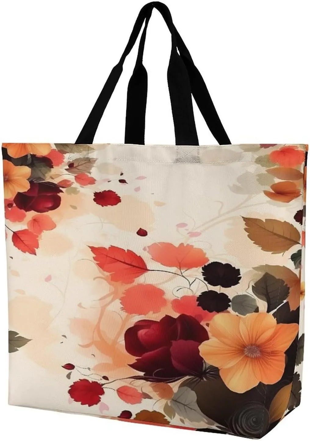 Women's Multi-Functional Shopping Bag，Autumn Beautiful Floral Printing Messenger Bag Shoulder Bag for Travel, Work, Shopping & Parties with Inner Pocket, Grocery Bag Lightweight & Water-Resistant