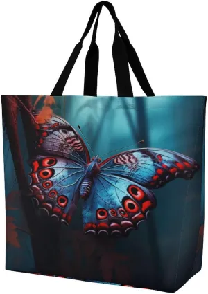 Women's Multi-Functional Shopping Bag，Butterfly Printing Messenger Bag Shoulder Bag for Travel, Work, Shopping & Parties with Inner Pocket, Grocery Bag Lightweight & Water-Resistant