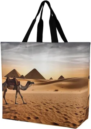 Women's Multi-Functional Shopping Bag，Camel Desert Printing Messenger Bag Shoulder Bag for Travel, Work, Shopping & Parties with Inner Pocket, Grocery Bag Lightweight & Water-Resistant