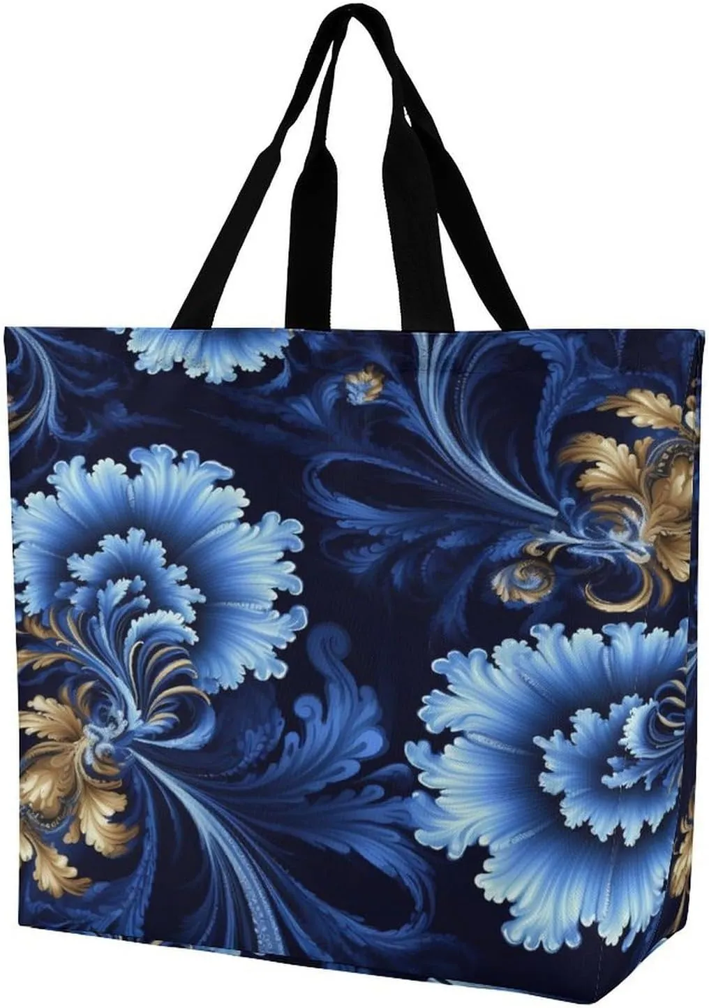 Women's Multi-Functional Shopping Bag，Classic Blue Printing Messenger Bag Shoulder Bag for Travel, Work, Shopping & Parties with Inner Pocket, Grocery Bag Lightweight & Water-Resistant
