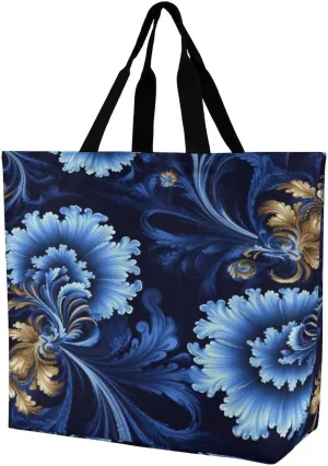 Women's Multi-Functional Shopping Bag，Classic Blue Printing Messenger Bag Shoulder Bag for Travel, Work, Shopping & Parties with Inner Pocket, Grocery Bag Lightweight & Water-Resistant
