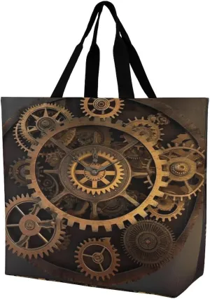Women's Multi-Functional Shopping Bag，Gears Clock Bronze Century Printing Messenger Bag Shoulder Bag for Travel, Work, Shopping & Parties with Inner Pocket, Grocery Bag Lightweight & Water-Resistant