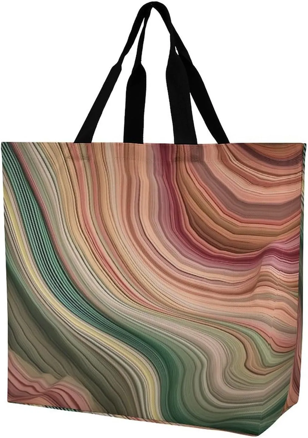 Women's Multi-Functional Shopping Bag，Green And Gray Stripes Printing Messenger Bag Shoulder Bag for Travel, Work, Shopping & Parties with Inner Pocket, Grocery Bag Lightweight & Water-Resistant