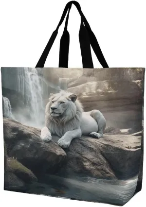 Women's Multi-Functional Shopping Bag，Lion on Rock Printing Messenger Bag Shoulder Bag for Travel, Work, Shopping & Parties with Inner Pocket, Grocery Bag Lightweight & Water-Resistant
