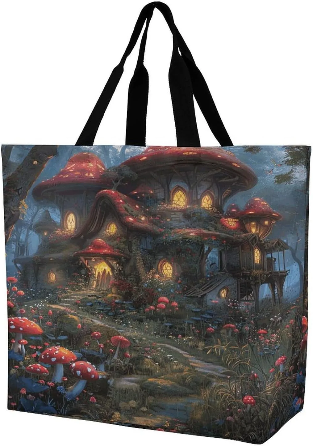 Women's Multi-Functional Shopping Bag，Mushrooms And Flowers Printing Messenger Bag Shoulder Bag for Travel, Work, Shopping & Parties with Inner Pocket, Grocery Bag Lightweight & Water-Resistant