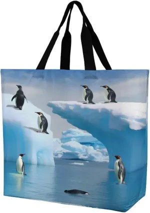 Women's Multi-Functional Shopping Bag，Penguins On The Iceberg Printing Messenger Bag Shoulder Bag for Travel, Work, Shopping & Parties with Inner Pocket, Grocery Bag Lightweight & Water-Resistant