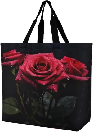 Women's Multi-Functional Shopping Bag，Red Rose And Black Leaves Printing Messenger Bag Shoulder Bag for Travel, Work, Shopping & Parties with Inner Pocket, Grocery Bag Lightweight & Water-Resistant