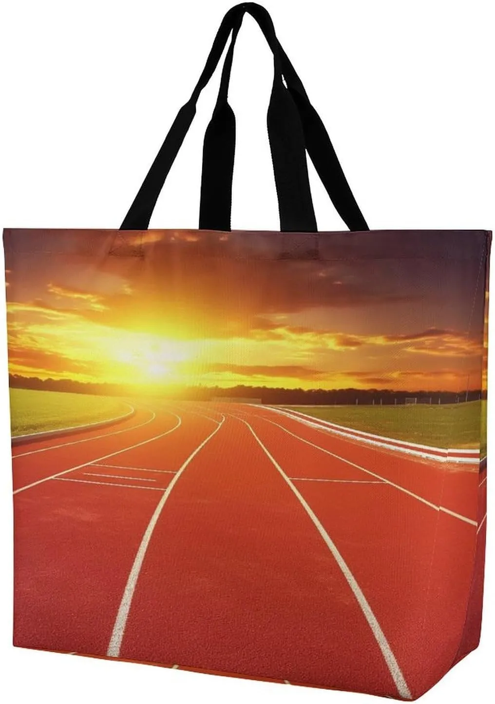 Women's Multi-Functional Shopping Bag，Running Track Sunset Printing Messenger Bag Shoulder Bag for Travel, Work, Shopping & Parties with Inner Pocket, Grocery Bag Lightweight & Water-Resistant