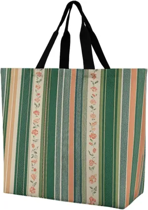Women's Multi-Functional Shopping Bag，Sage Green Stripes Printing Messenger Bag Shoulder Bag for Travel, Work, Shopping & Parties with Inner Pocket, Grocery Bag Lightweight & Water-Resistant