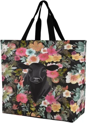 Women's Multi-Functional Shopping Bag，Steer Floral Printing Messenger Bag Shoulder Bag for Travel, Work, Shopping & Parties with Inner Pocket, Grocery Bag Lightweight & Water-Resistant
