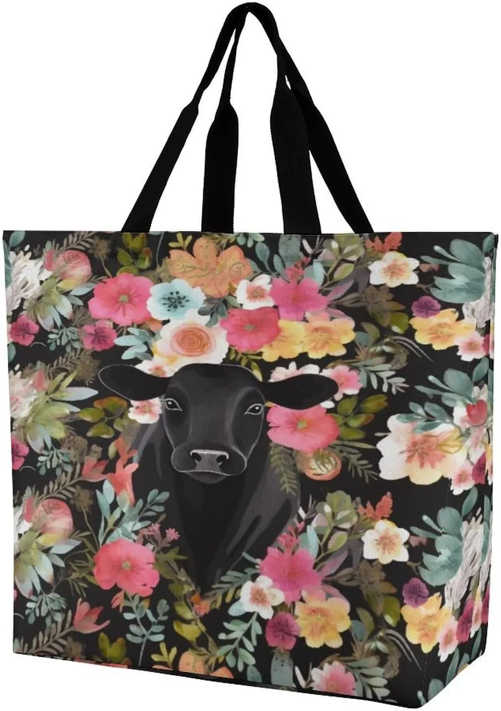 Women's Multi-Functional Shopping Bag，Steer Floral Printing Messenger Bag Shoulder Bag for Travel, Work, Shopping & Parties with Inner Pocket, Grocery Bag Lightweight & Water-Resistant