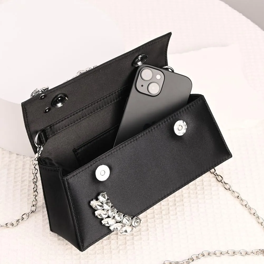 Women's Satin Evening Handbag Rhinestone Handle Clutch Purse Prom Bags Glitter Small Handbags for Party Wedding Prom