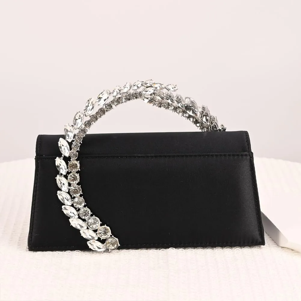 Women's Satin Evening Handbag Rhinestone Handle Clutch Purse Prom Bags Glitter Small Handbags for Party Wedding Prom