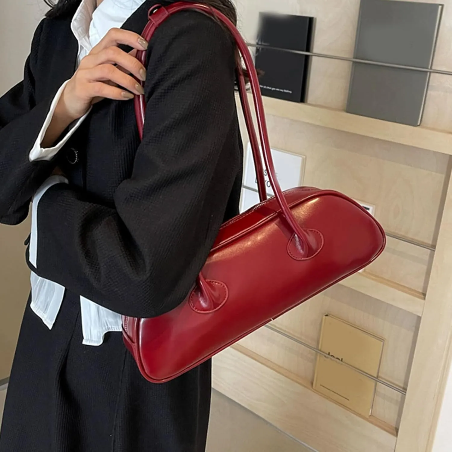 Womens Shoulder Bag Soft PU Leather Handbags Simple Bag French Armpit Bag Shopping Dating Bag for Daily