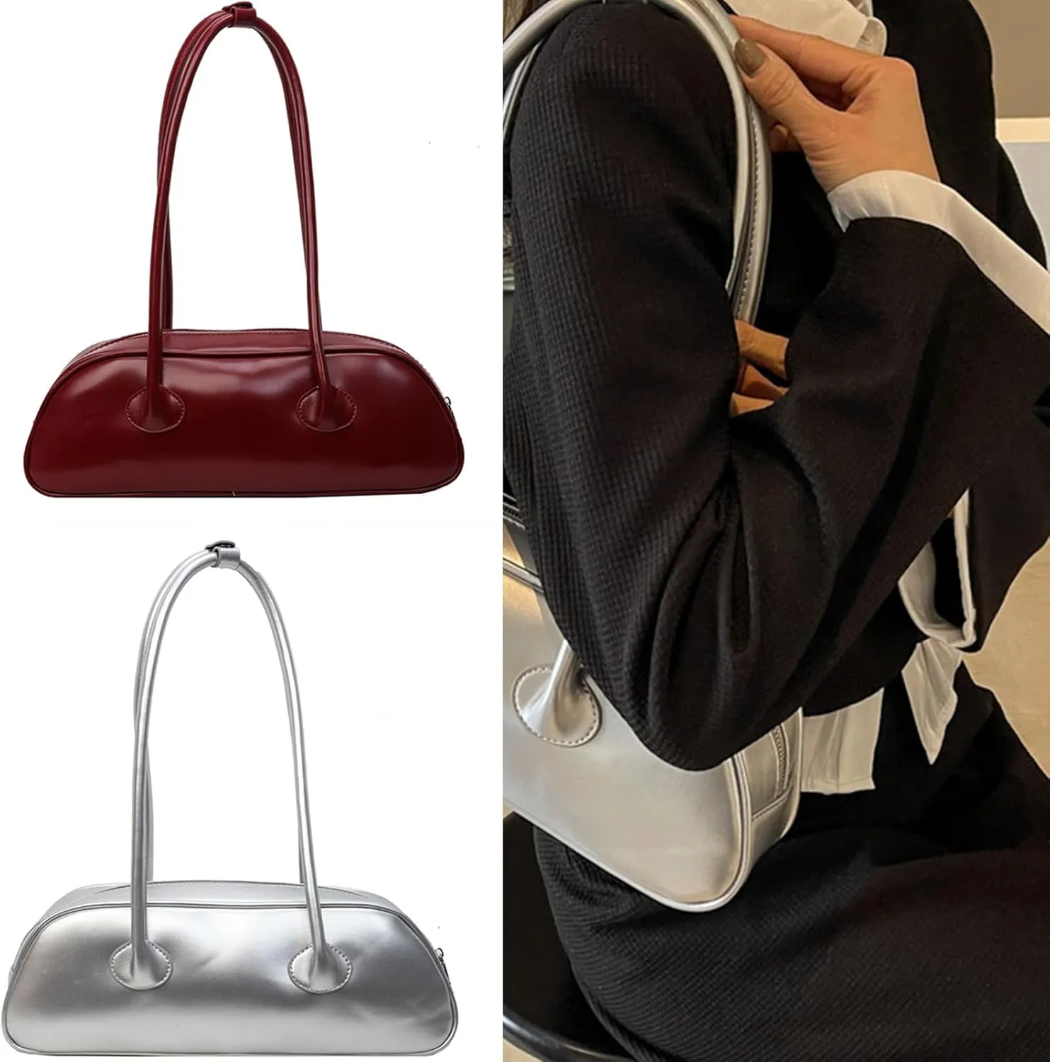 Womens Shoulder Bag Soft PU Leather Handbags Simple Bag French Armpit Bag Shopping Dating Bag for Daily