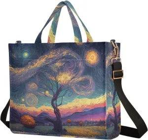 Women's Shoulder Handbags Abstract Tree Night Print, Corduroy Tote Bag Large Capacity Small Size