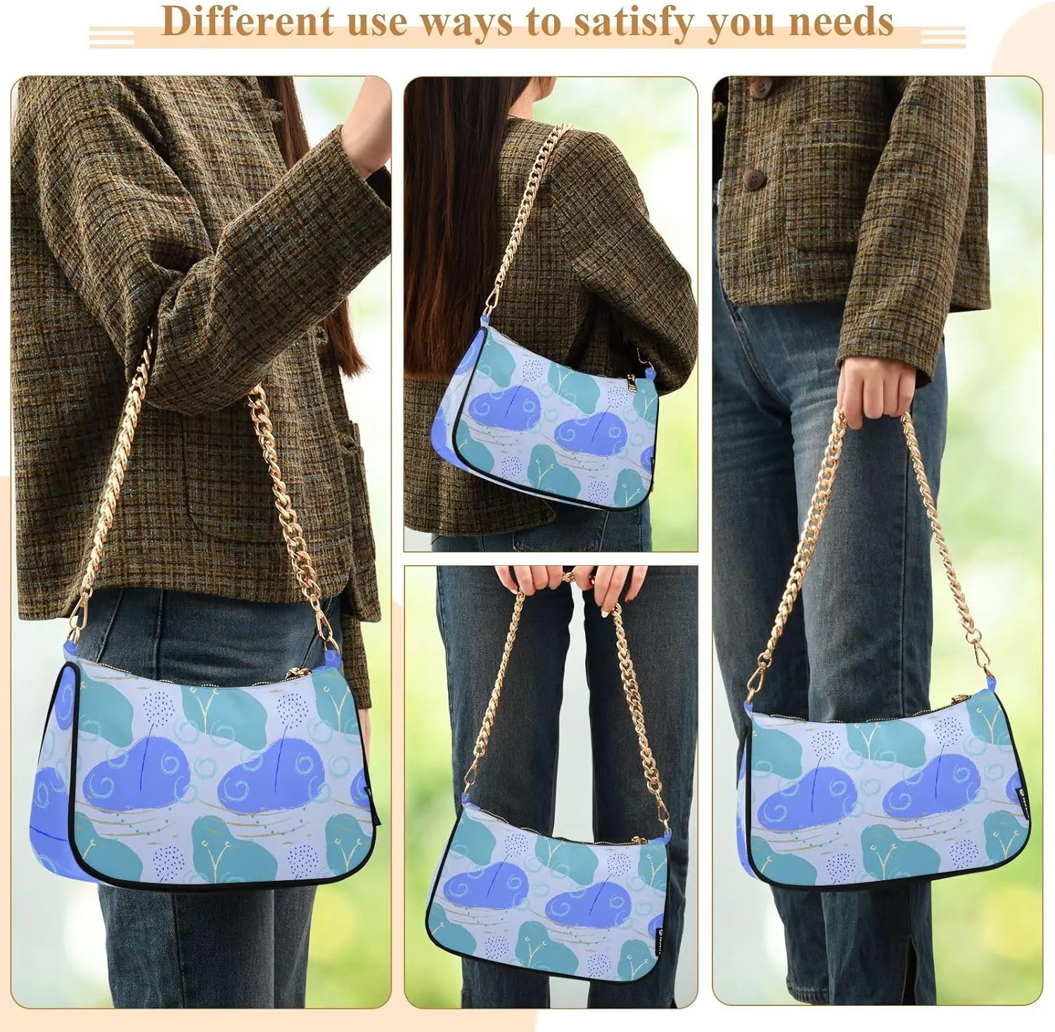 Women's Shoulder Handbags Chain Shoulder Brace for Women Bag Doodle Print Ladies Vacation Handbags Tote Purse,Multi1