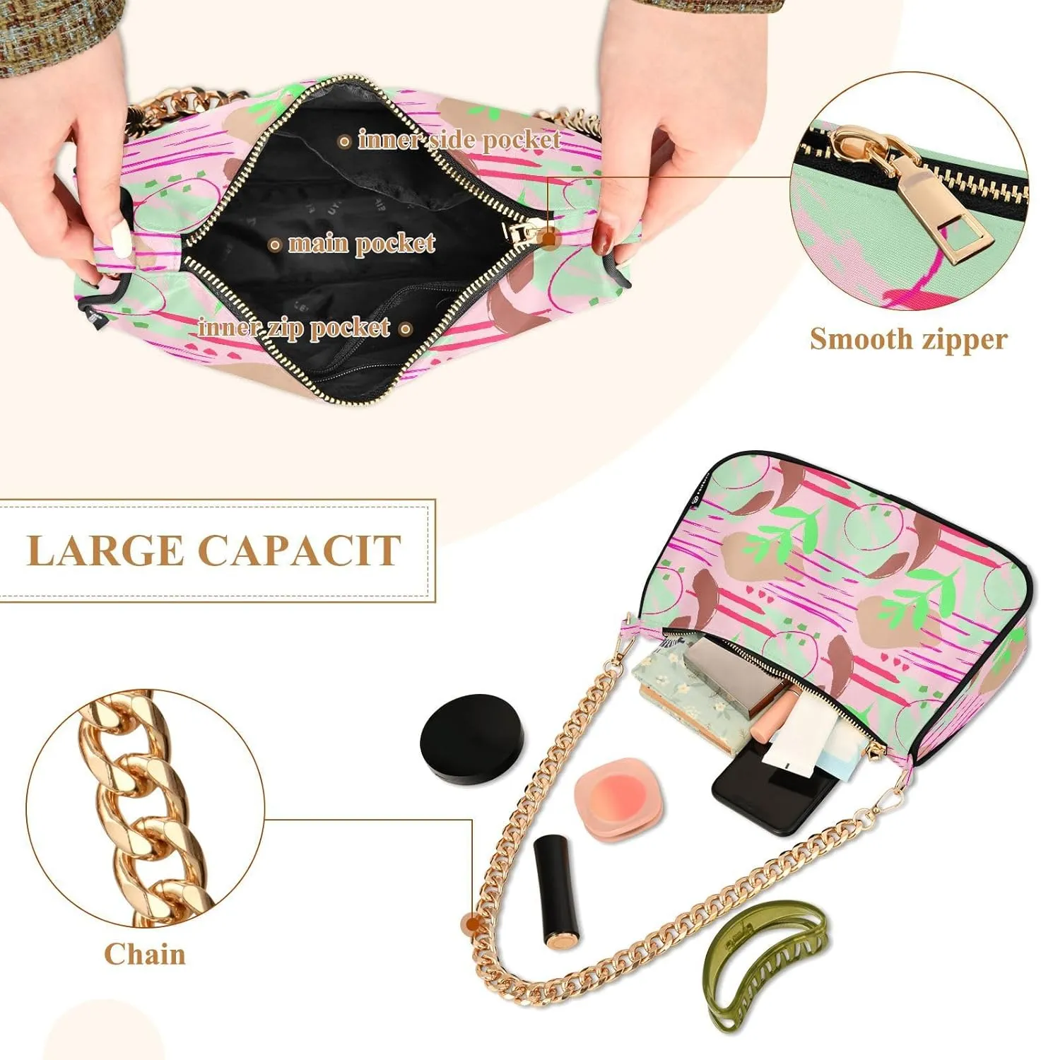Women's Shoulder Handbags Chain Shoulder Brace for Women Bag Doodle Print Ladies Vacation Handbags Tote Purse,Multi1