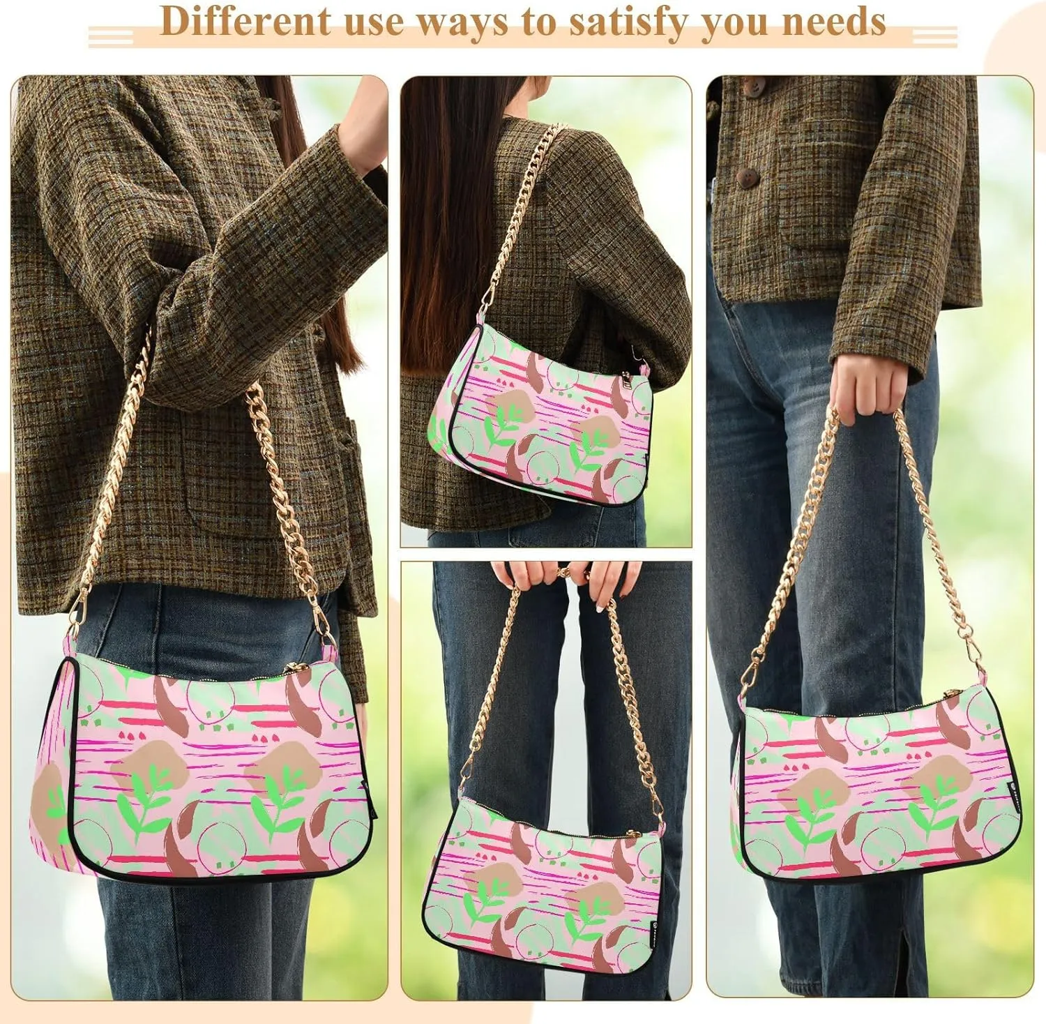 Women's Shoulder Handbags Chain Shoulder Brace for Women Bag Doodle Print Ladies Vacation Handbags Tote Purse,Multi1