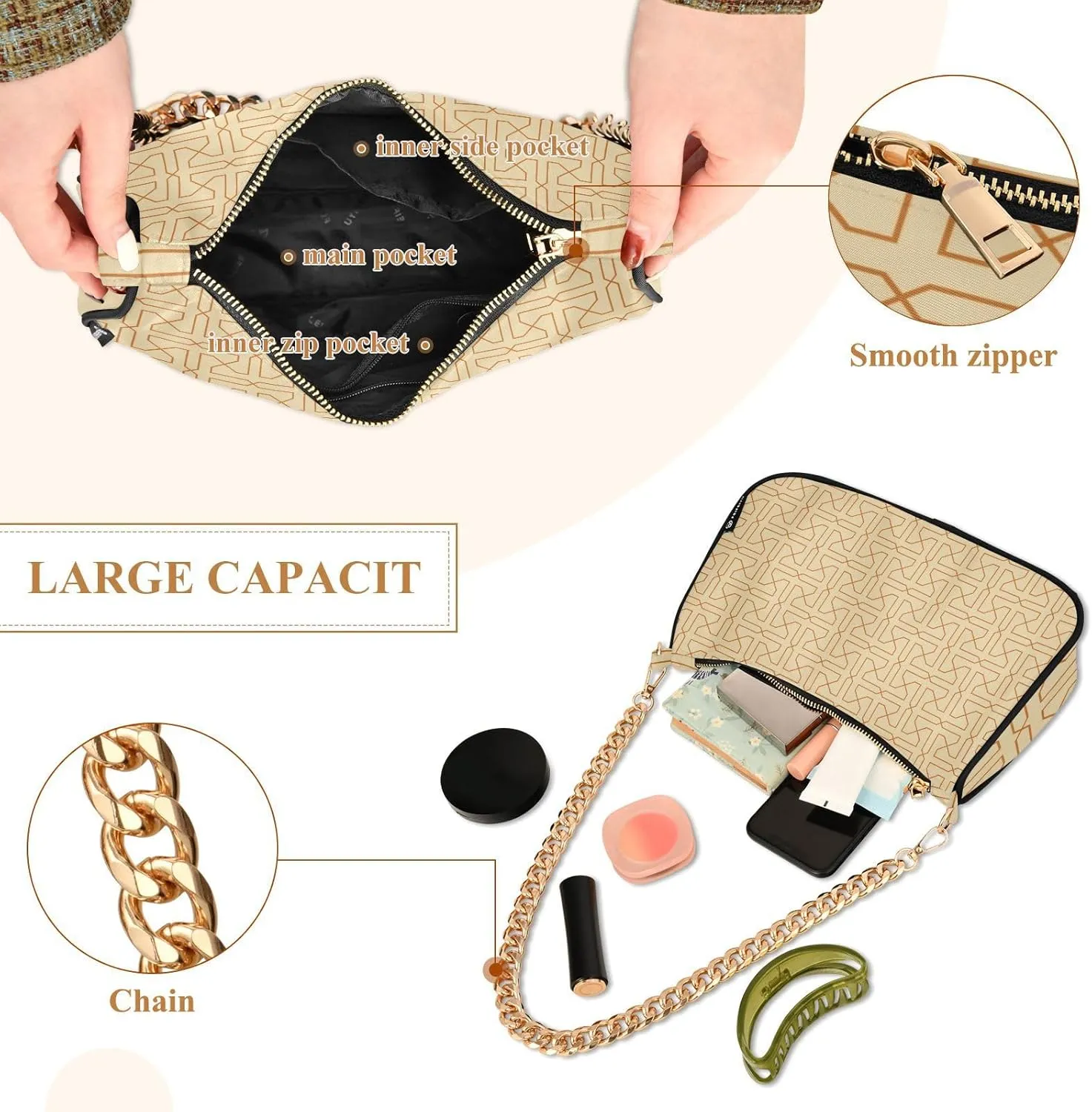 Women's Shoulder Handbags Chain Shoulder Brace for Women Bag Geometric Print Ladies Vacation Handbags Tote Purse,Multi1