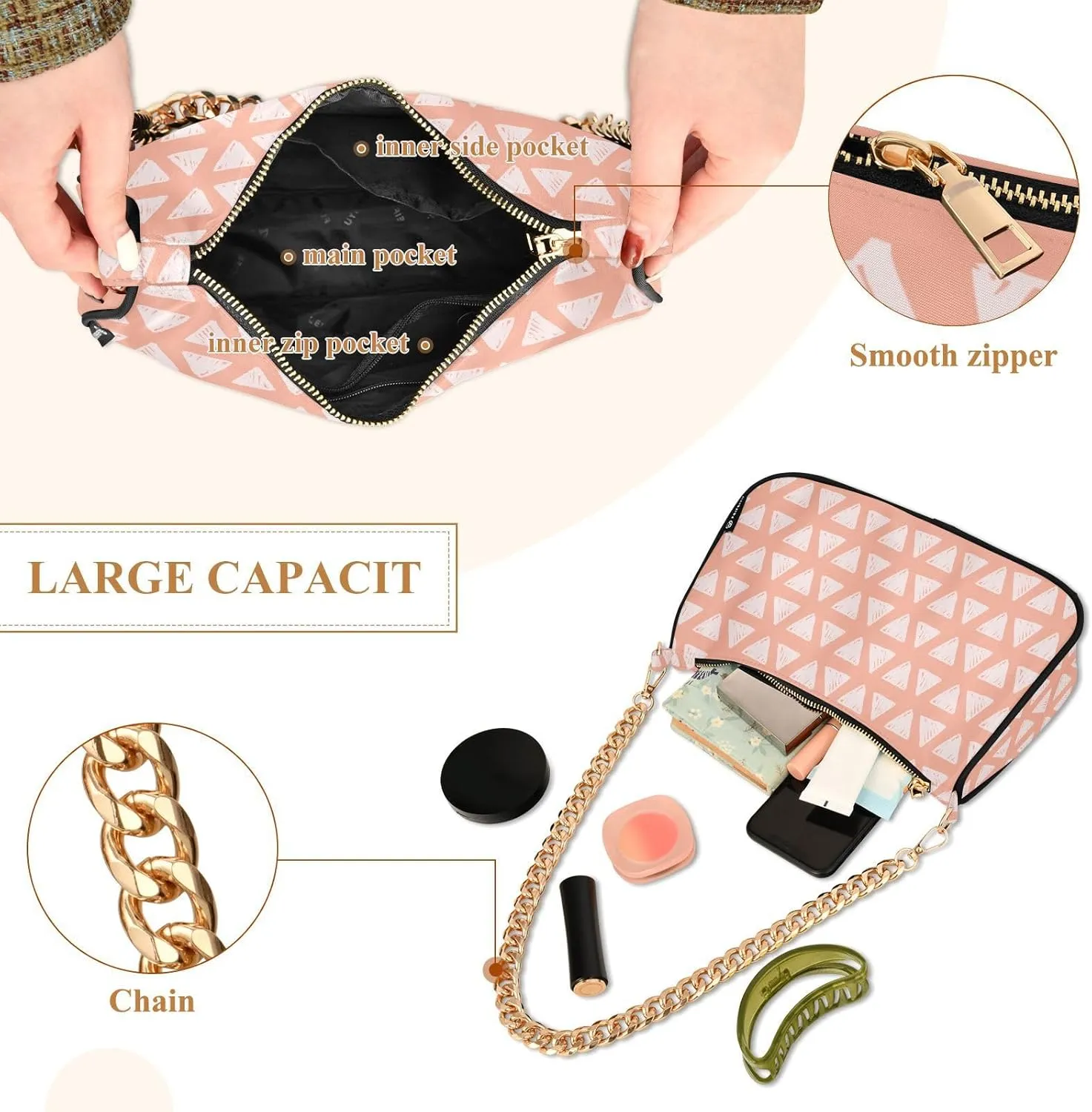 Women's Shoulder Handbags Chain Shoulder Brace for Women Bag Graphic Prints Ladies Vacation Handbags Tote Purse,Multi1