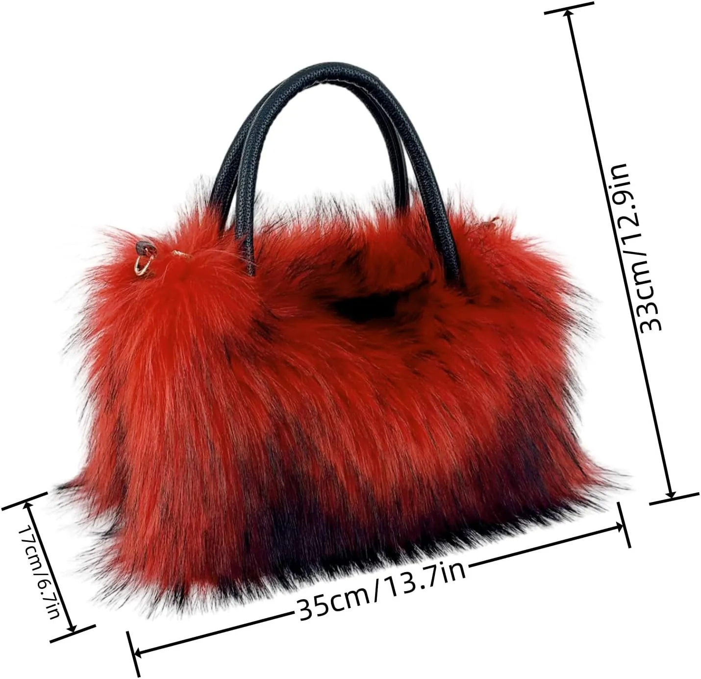 Women's Shoulder Handbags Faux Fur Tote Bag Fluffy Handbags Winter Handbag Boots Set Plush Tote Bag Mid Calf Boots, Rose Red 43
